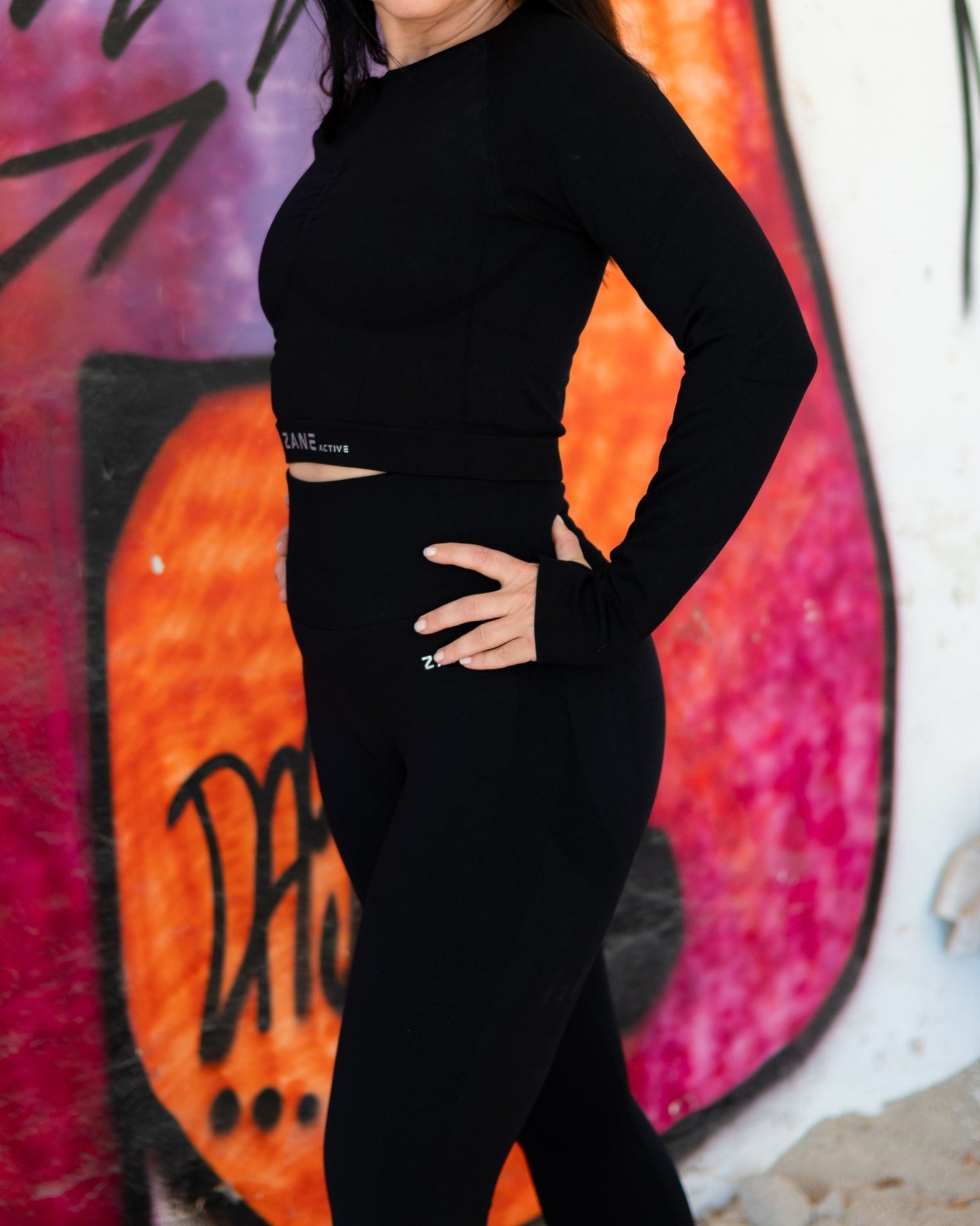 Black Diamond Crop Top dolg rokav - ZANE ACTIVE