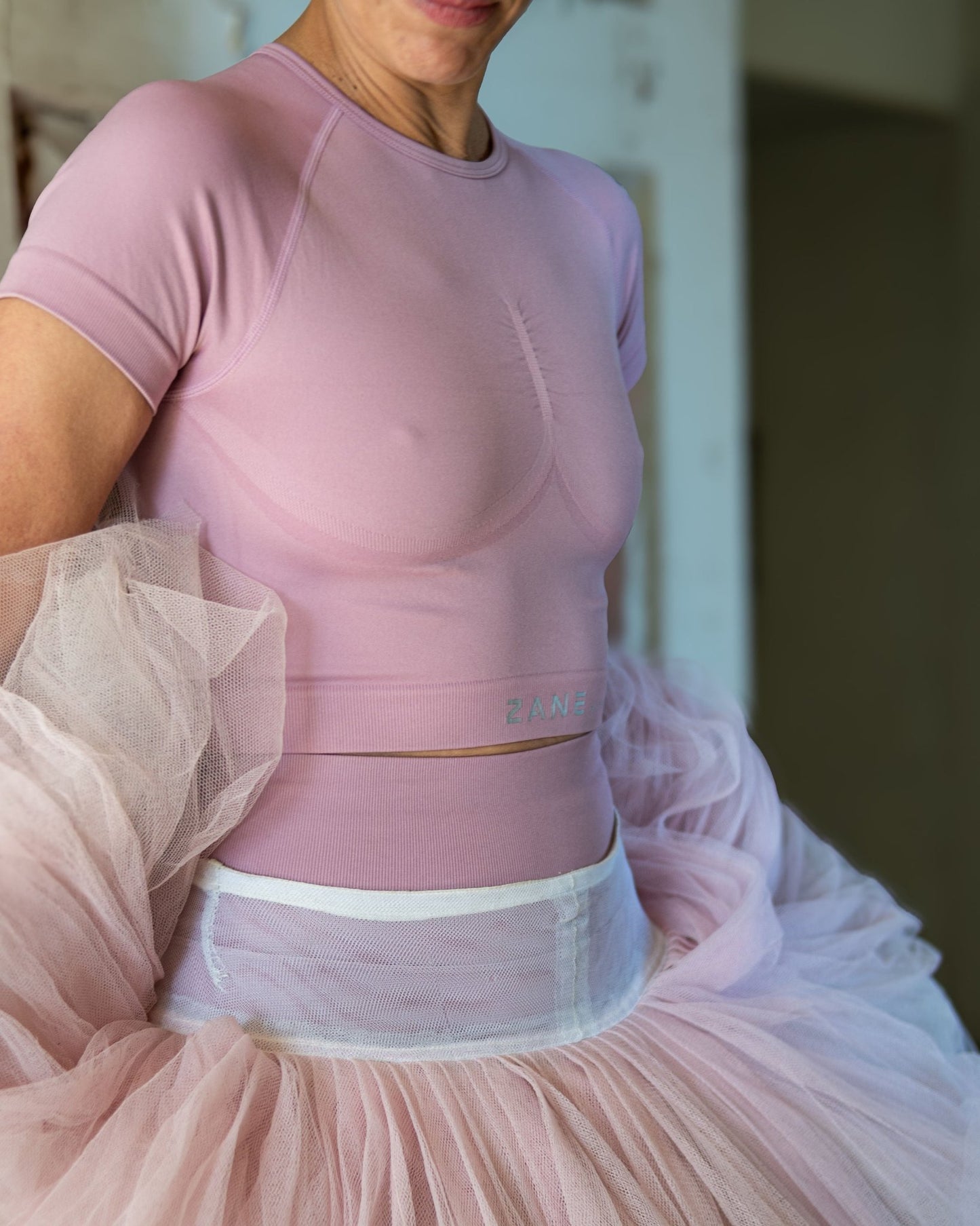 Blush Pink Crop Top kratek rokav - ZANE ACTIVE