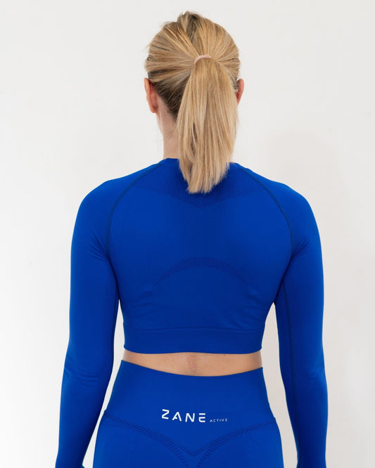 Royal Blue Crop Top majica dolg rokav - ZANE ACTIVE