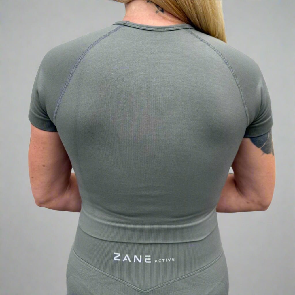 Sage Green Crop Top kratek rokav - ZANE Active
