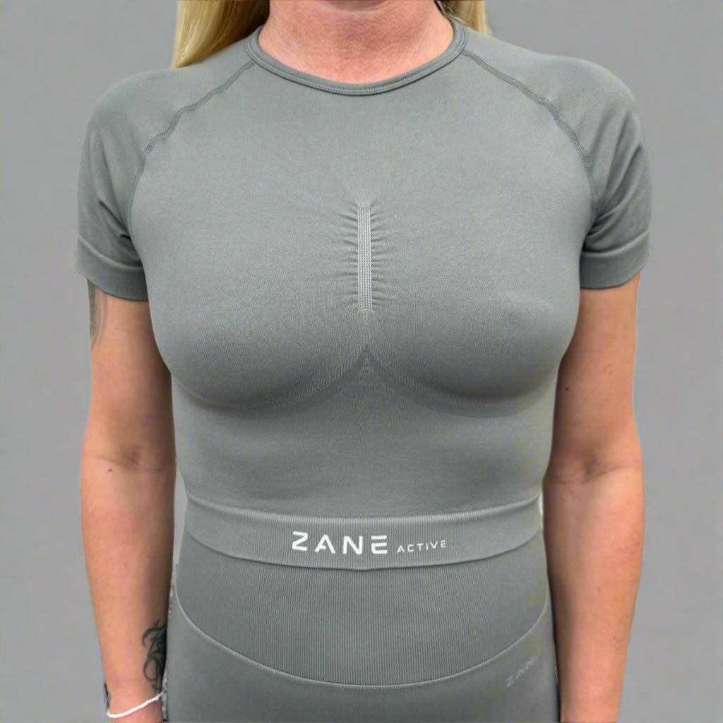Sage Green Crop Top kratek rokav - ZANE Active