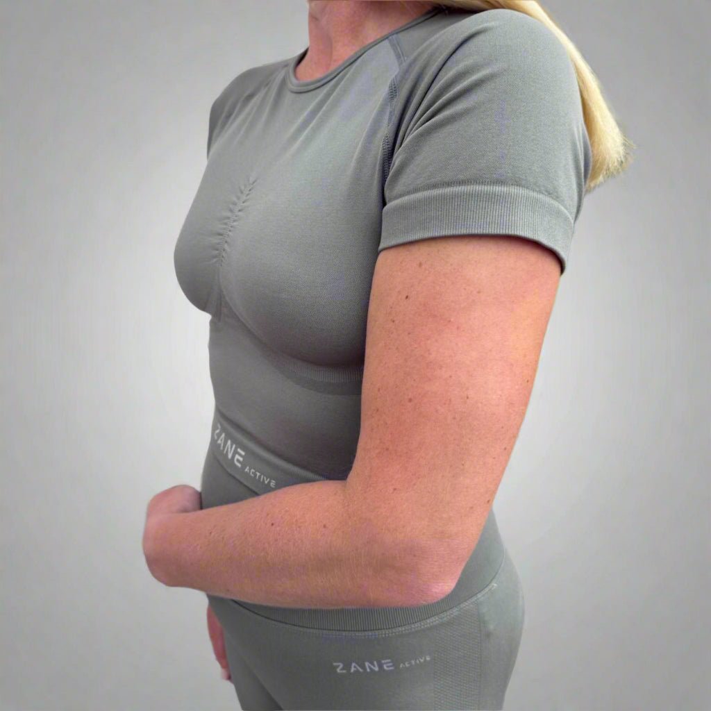 Sage Green Crop Top kratek rokav - ZANE Active