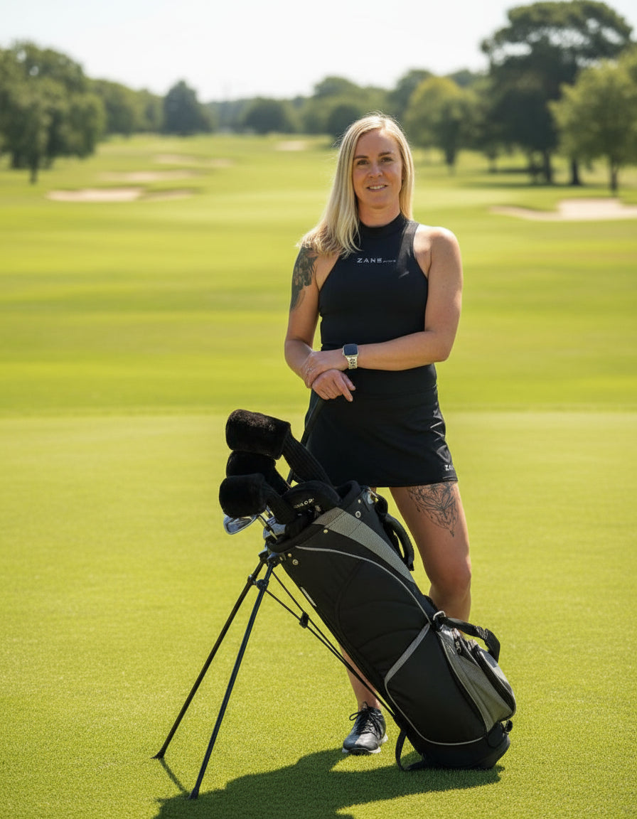 zane active black tennis golf padel sport top model front