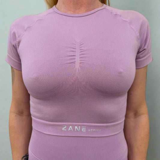 Blush Pink Crop Top kratek rokav - ZANE Active