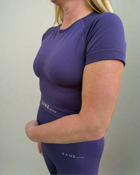 Mauve Violet Crop Top kratek rokav - ZANE Active