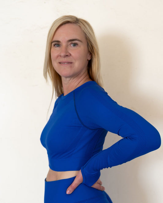 Royal Blue Crop Top majica dolg rokav - ZANE ACTIVE