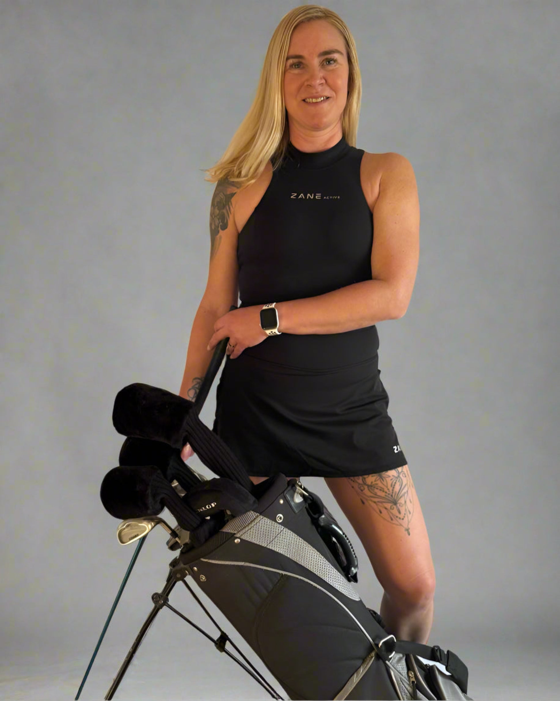 zane active black tennis golf padel sport top model front